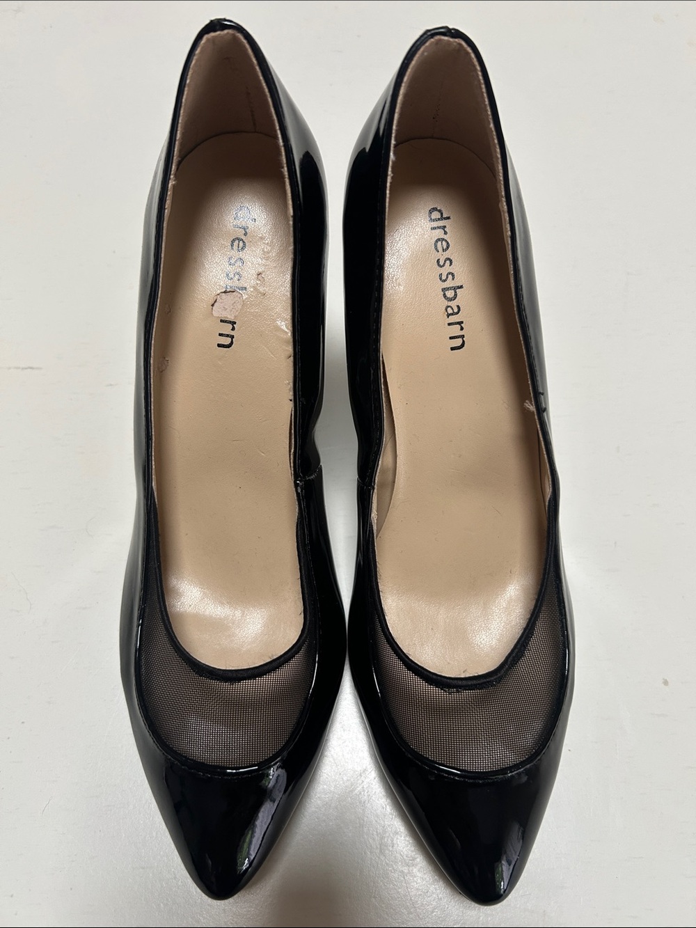 dressbarn Black Patent Pointed-Toe Mesh Pumps